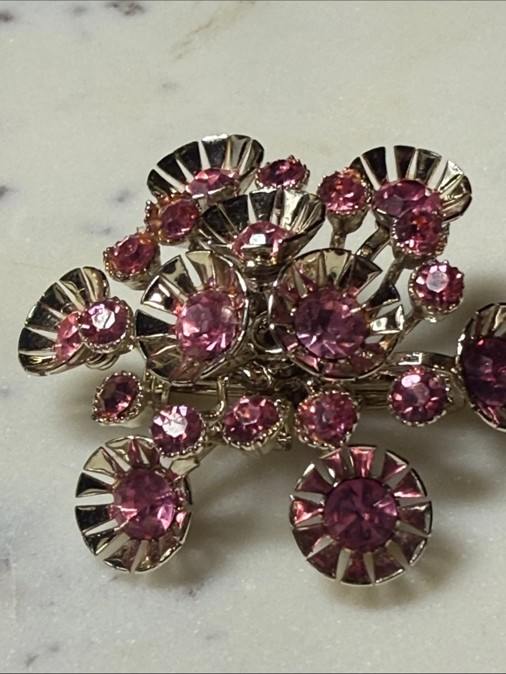 Sparkling Pink Floral Cluster Brooch
